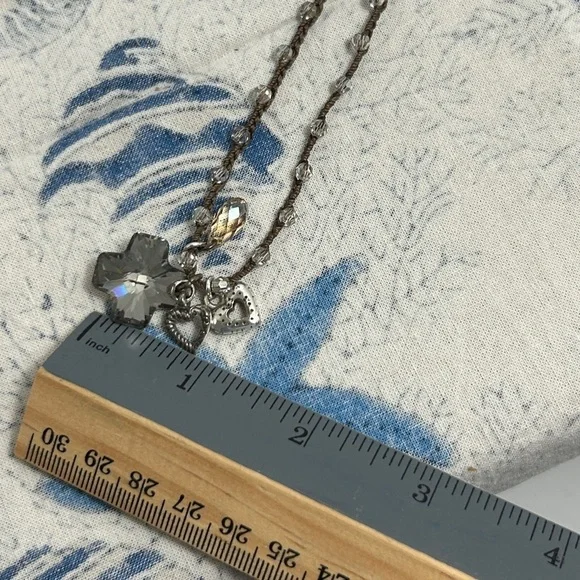 Brighton Karma Crystal Cross Necklace Silver Plated Braided Brown Beaded 17" - Picture 11 of 11
